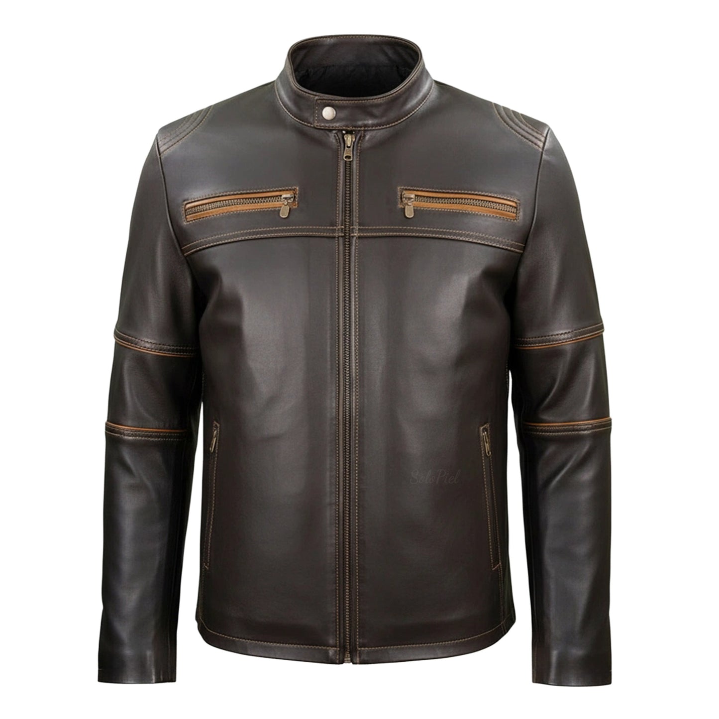 Chamarra de Piel de Borrego para Caballero Cuello Mao Combinada Alex