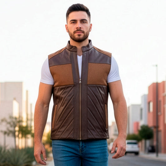 Chaleco de Piel de Borrego Combinado para Caballero Bruno
