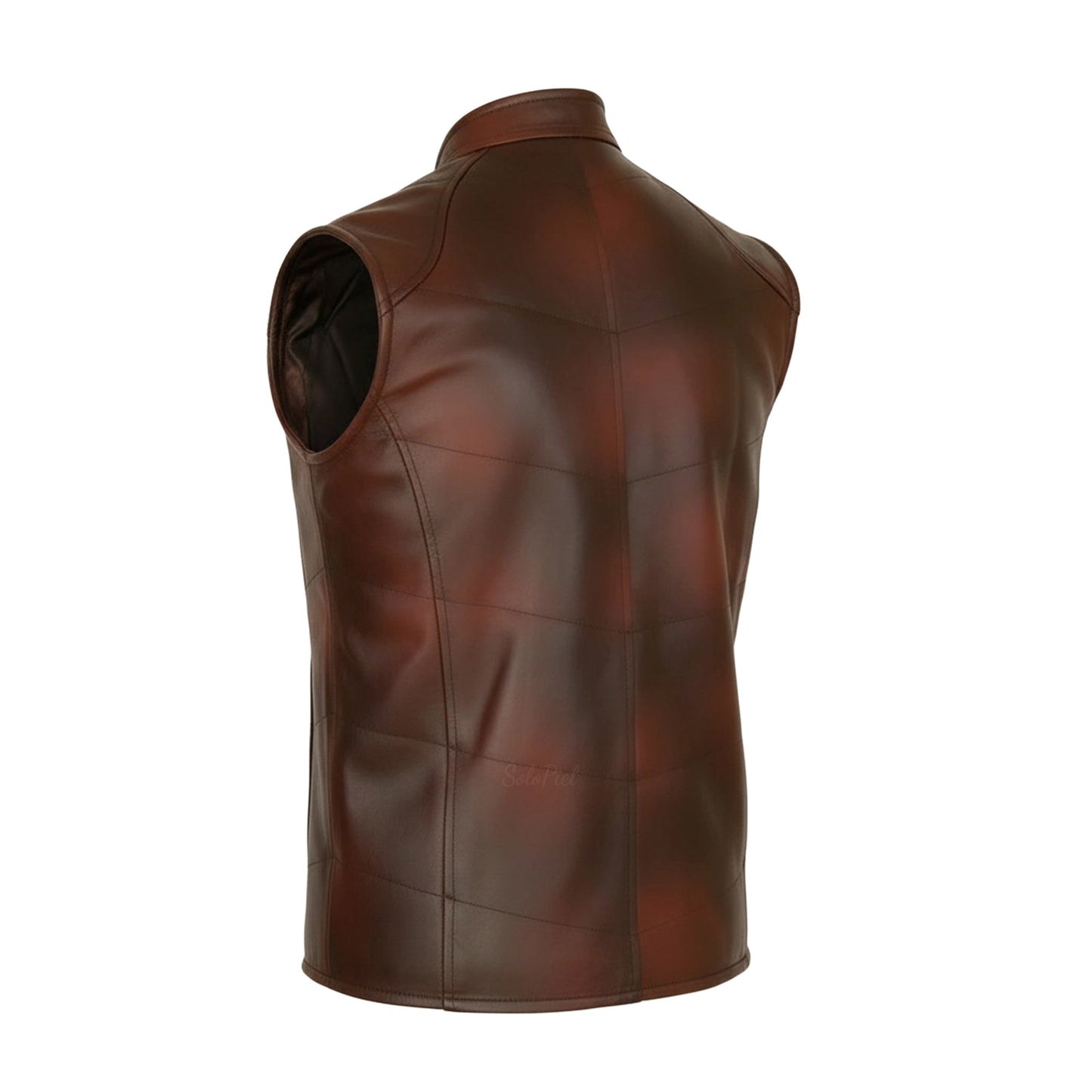 Chaleco de Piel de Borrego Acabado Jaspeado Con Cuello Mao Leonel