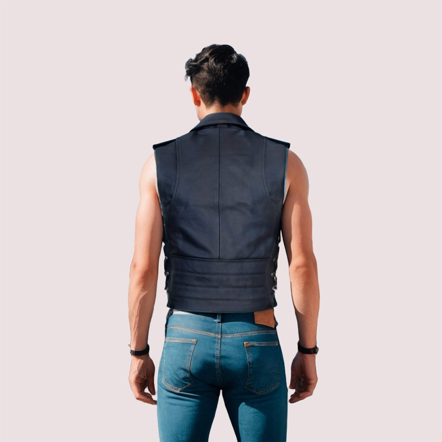 Chaleco de Piel Gruesa para Caballero Estilo Rockero