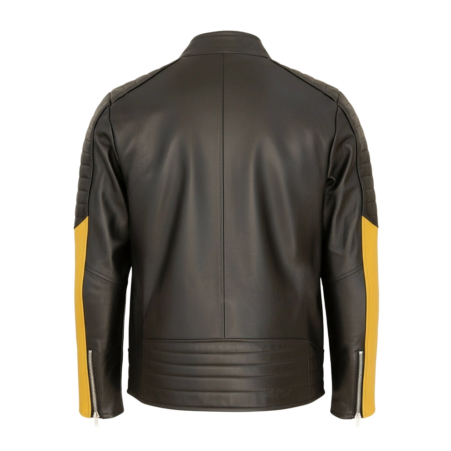 Chamarra de Piel de Borrego Para Caballero Combinada Miel con Negro Amarillo Drako