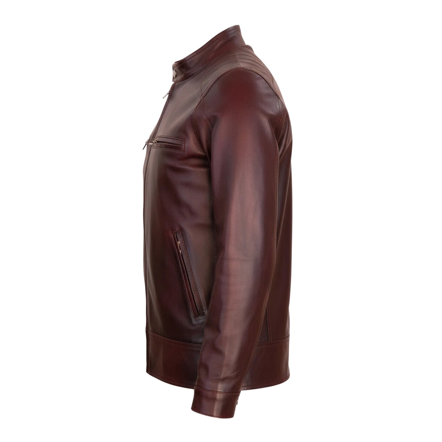 Chamarra de Piel de Borrego para Caballero Cuello Mao Slim Verde Rojo Edgar