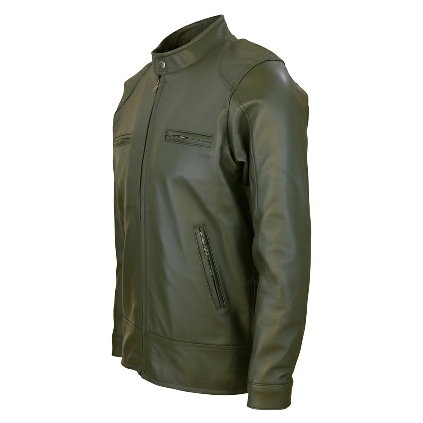 Chamarra de Piel de Borrego para Caballero Cuello Mao Slim Verde Rojo Edgar