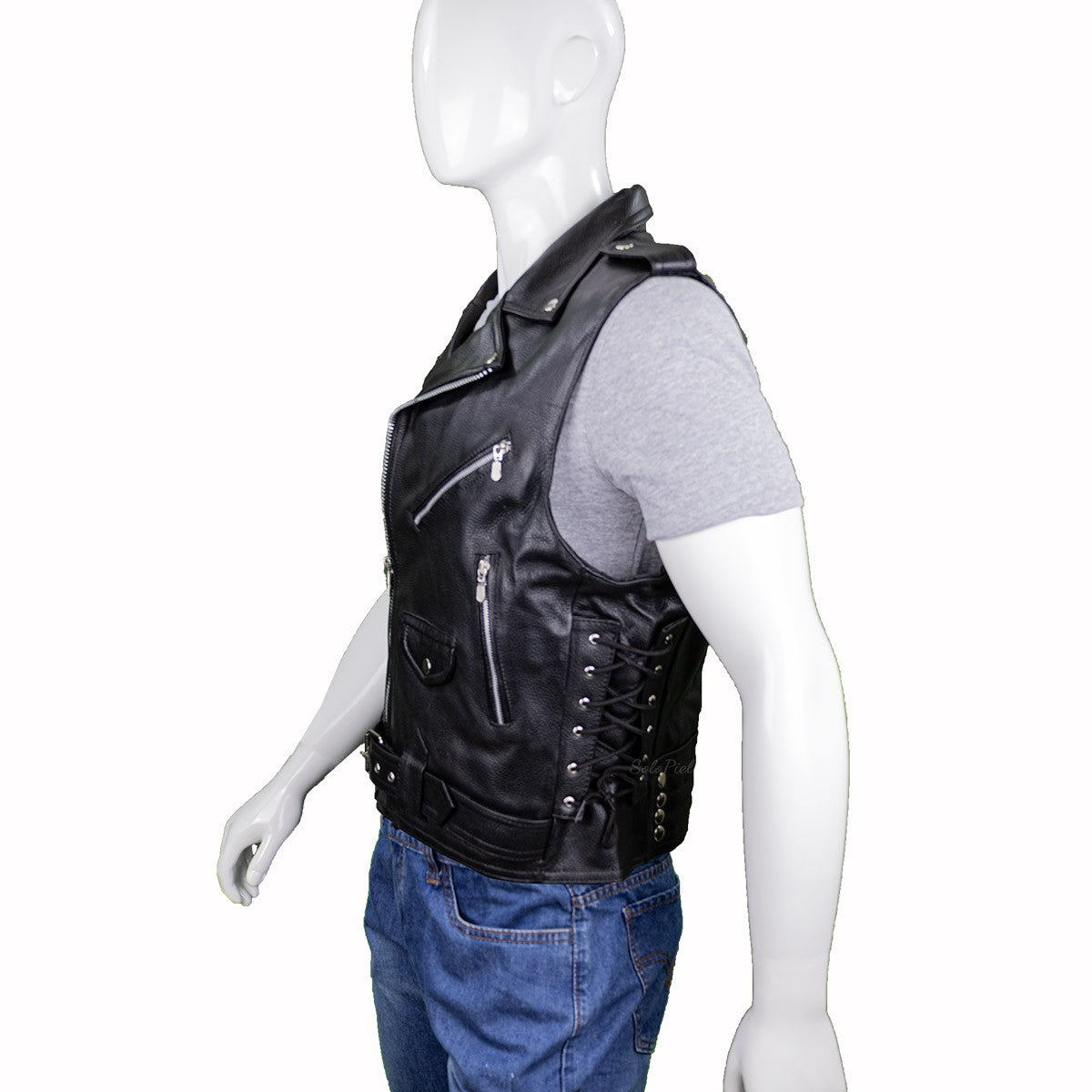 Chaleco de Piel Gruesa para Caballero Estilo Rockero