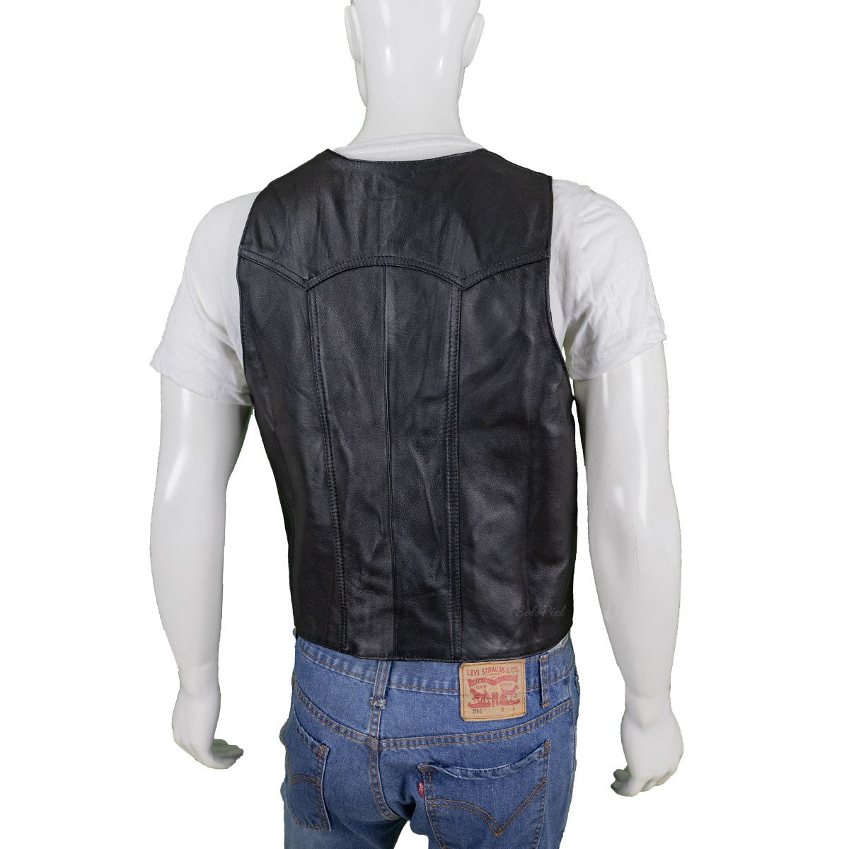 CHALECO DE PIEL VAQUERO NEGRO ESPALDA