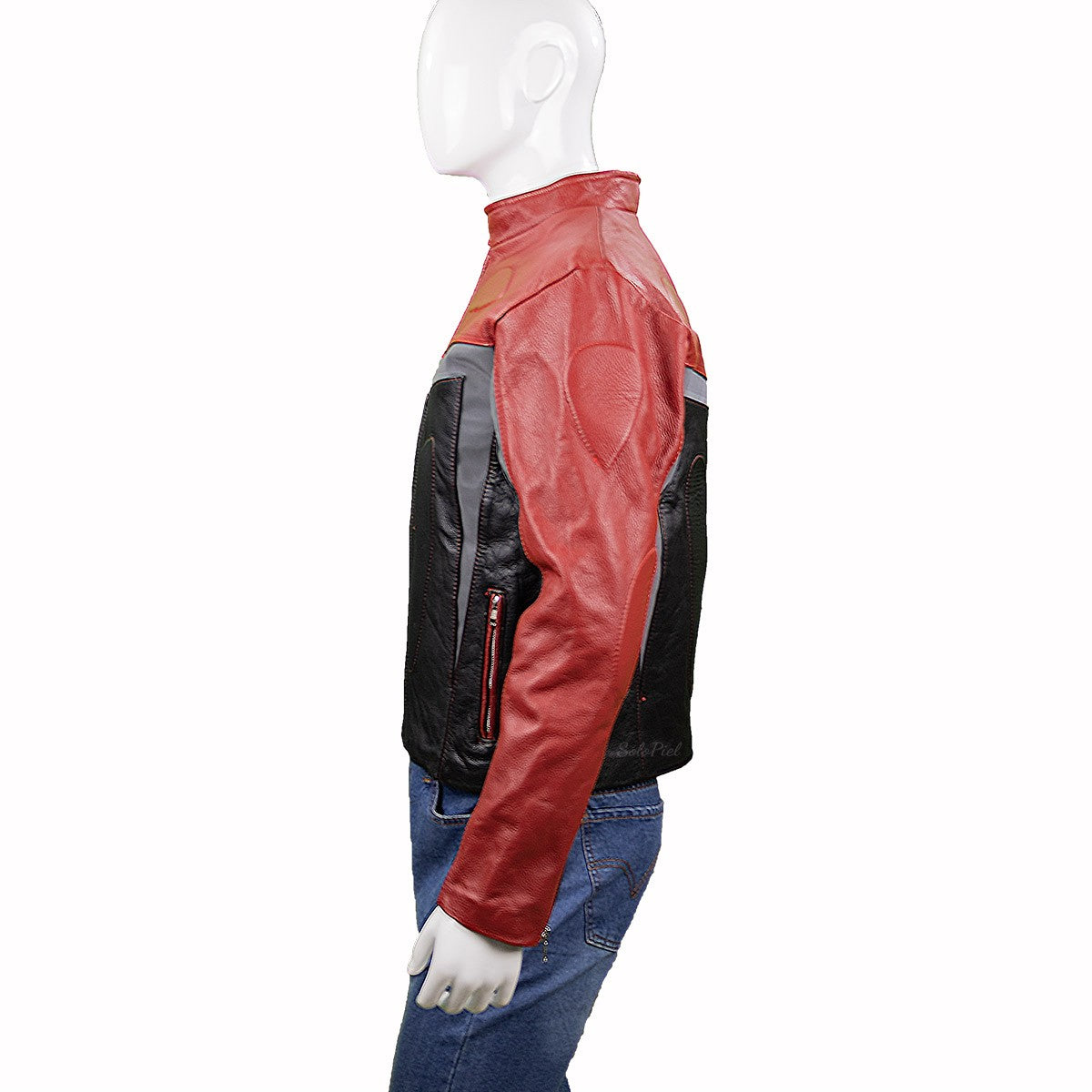 Chamarra de Piel de Res Gruesa para Caballero con Reflejantes y Protecciones Biker