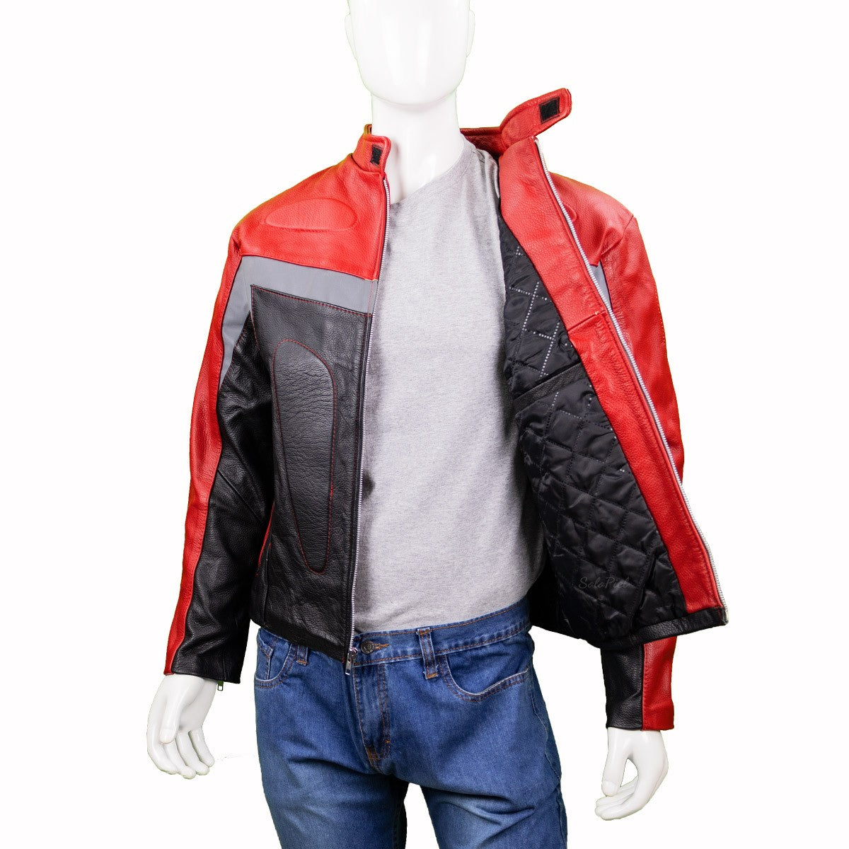 Chamarra de Piel de Res Gruesa para Caballero con Reflejantes y Protecciones Biker