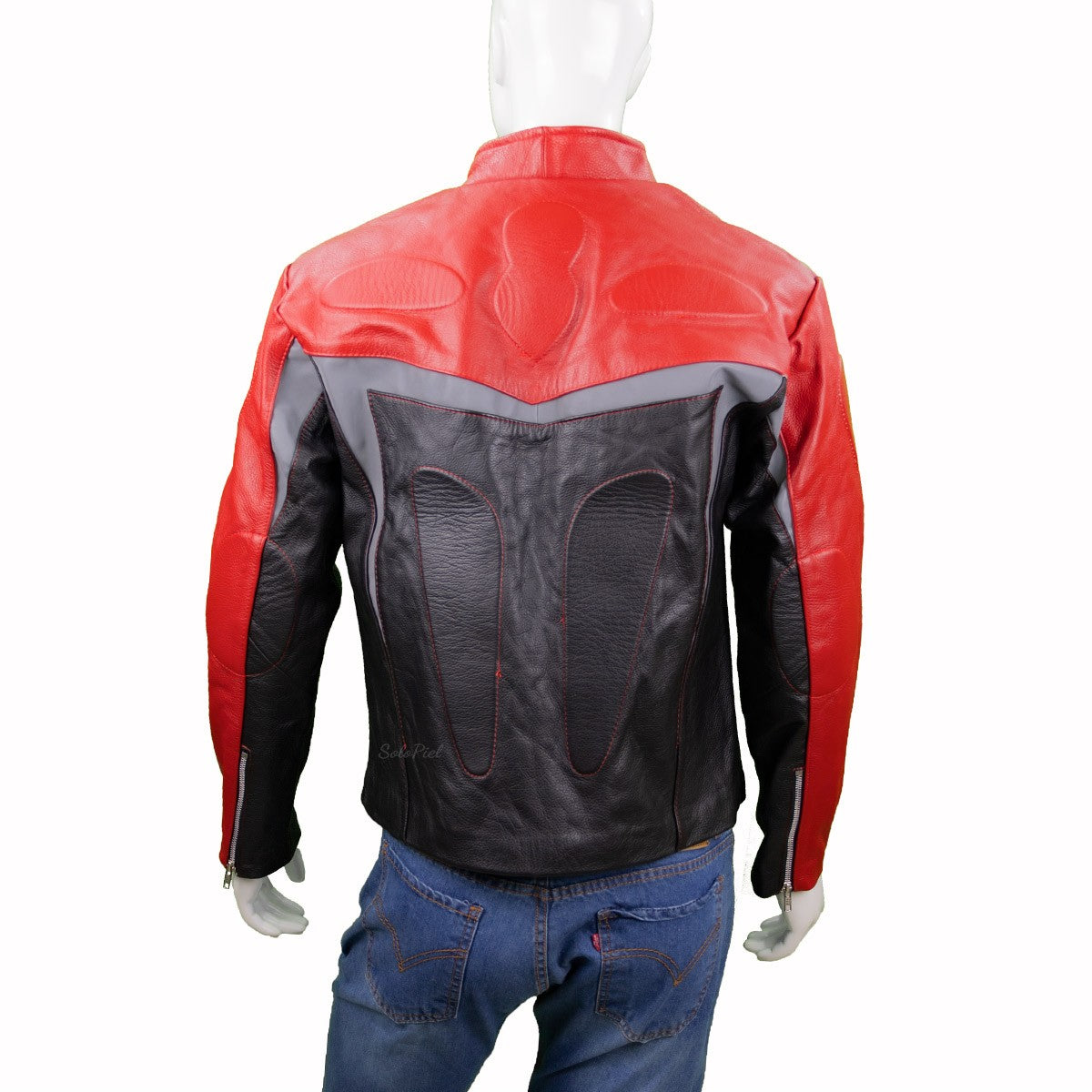 Chamarra de Piel de Res Gruesa para Caballero con Reflejantes y Protecciones Biker