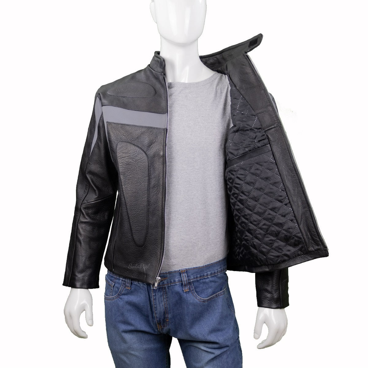 Chamarra de Piel de Res Gruesa para Caballero con Reflejantes y Protecciones Biker