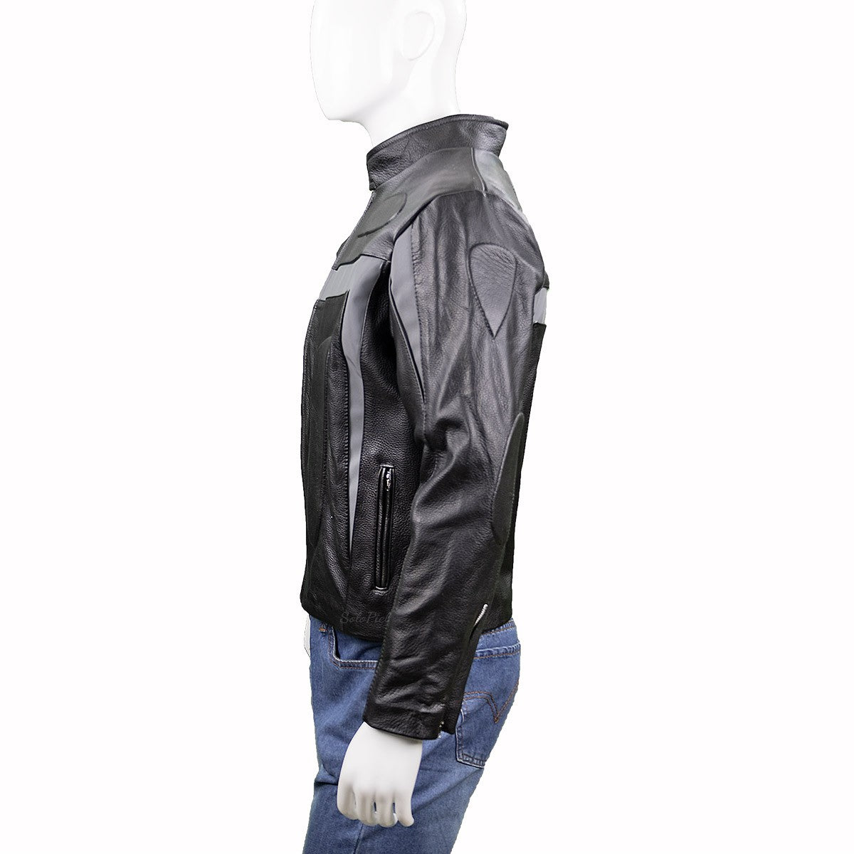 Chamarra de Piel de Res Gruesa para Caballero con Reflejantes y Protecciones Biker