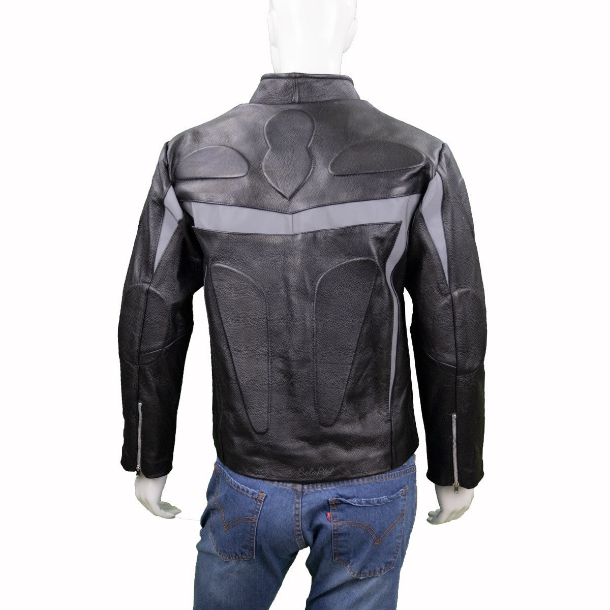 Chamarra de Piel de Res Gruesa para Caballero con Reflejantes y Protecciones Biker