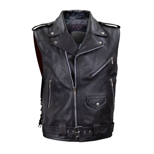 Chaleco de Piel Gruesa para Caballero Estilo Rockero