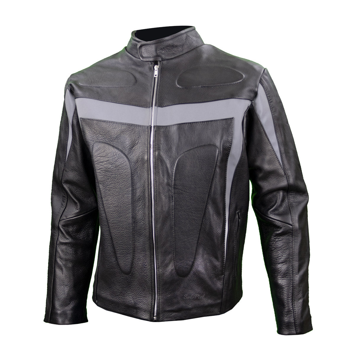 Chamarra de Piel de Res Gruesa para Caballero con Reflejantes y Protecciones Biker