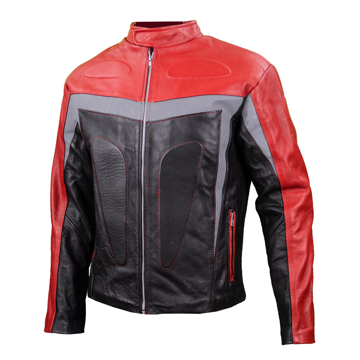 Chamarra de Piel de Res Gruesa para Caballero con Reflejantes y Protecciones Biker