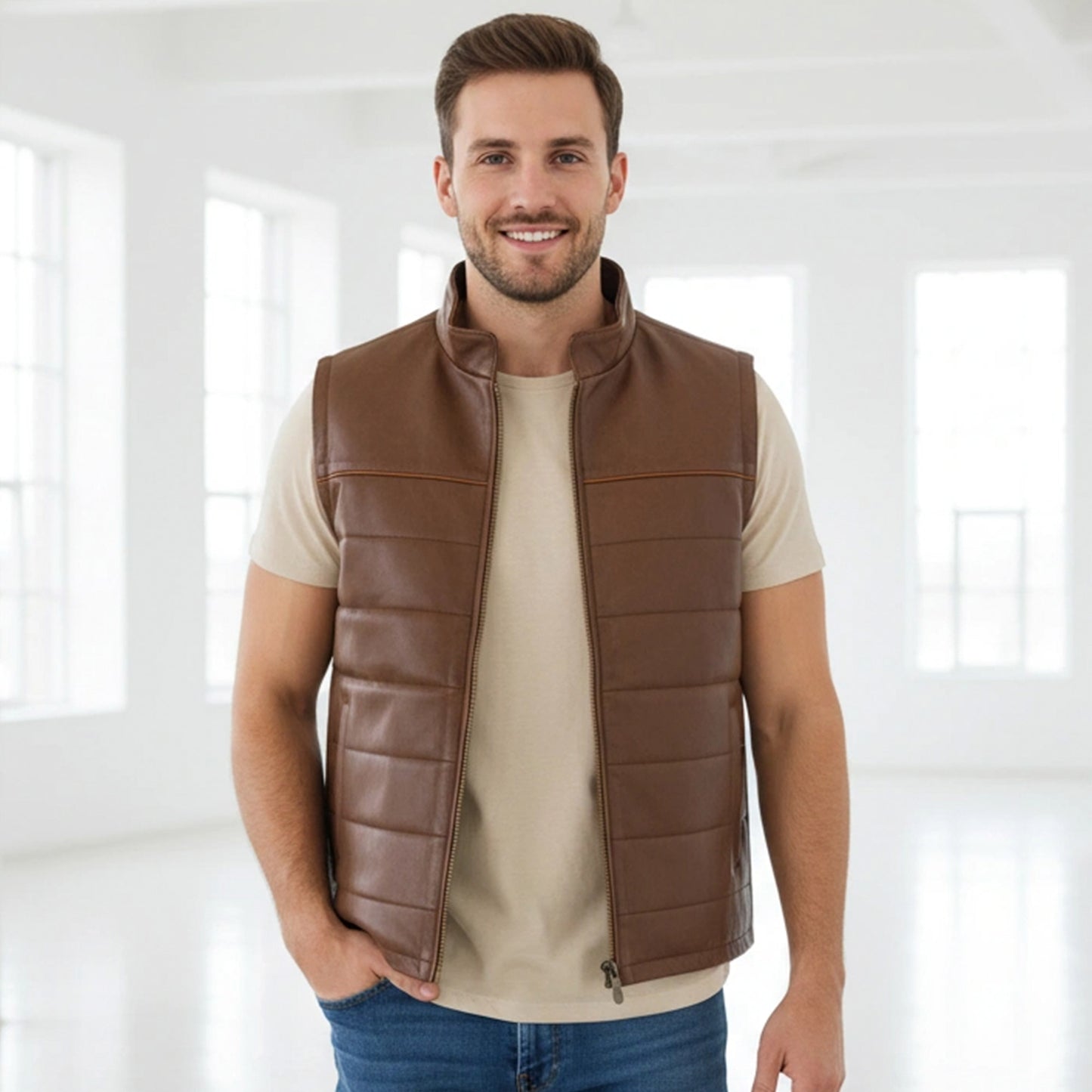 Chaleco de Piel de Borrego Crackelada para Caballero Roman