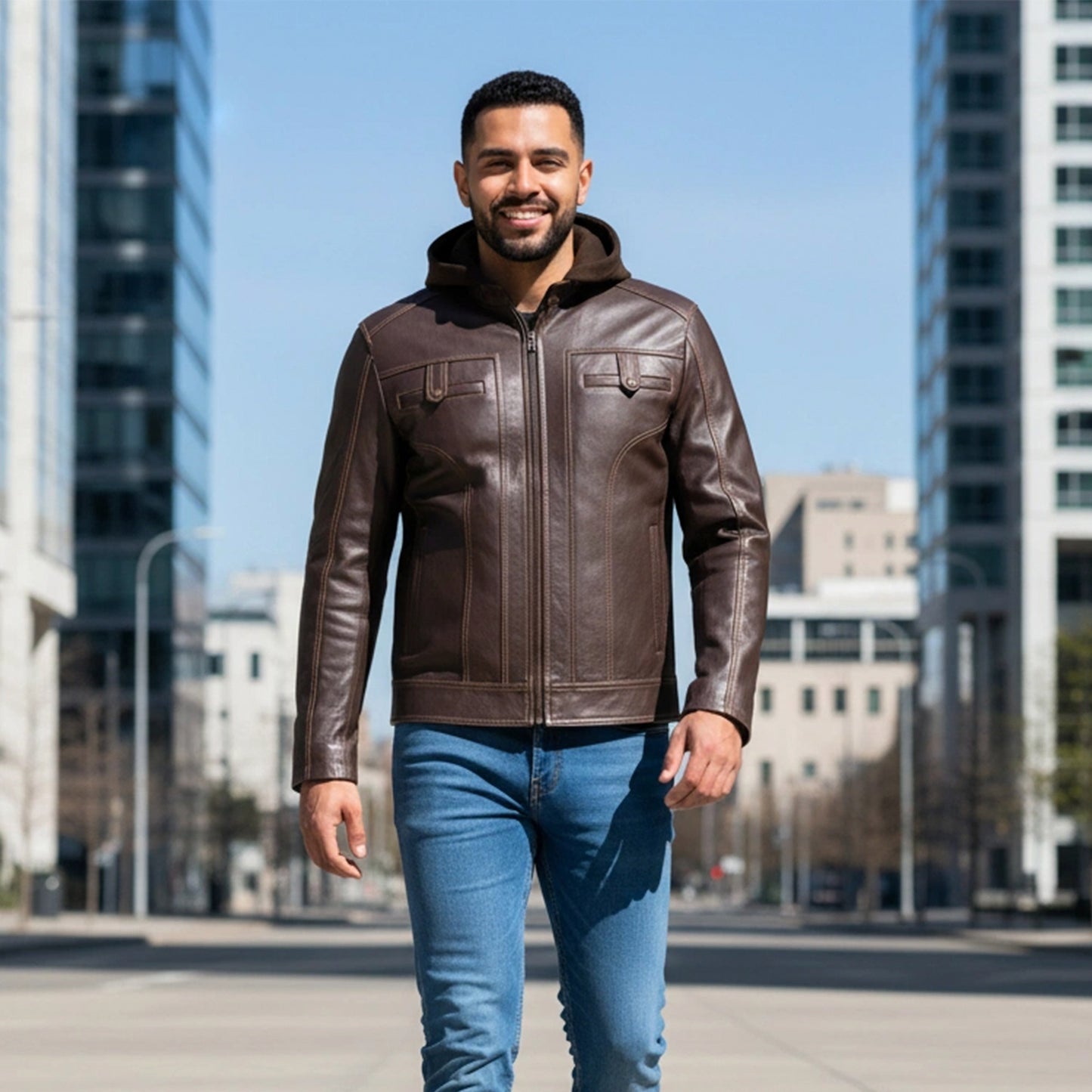 Chamarra de Piel de Borrego Para Caballero Con Capucha Desmontable