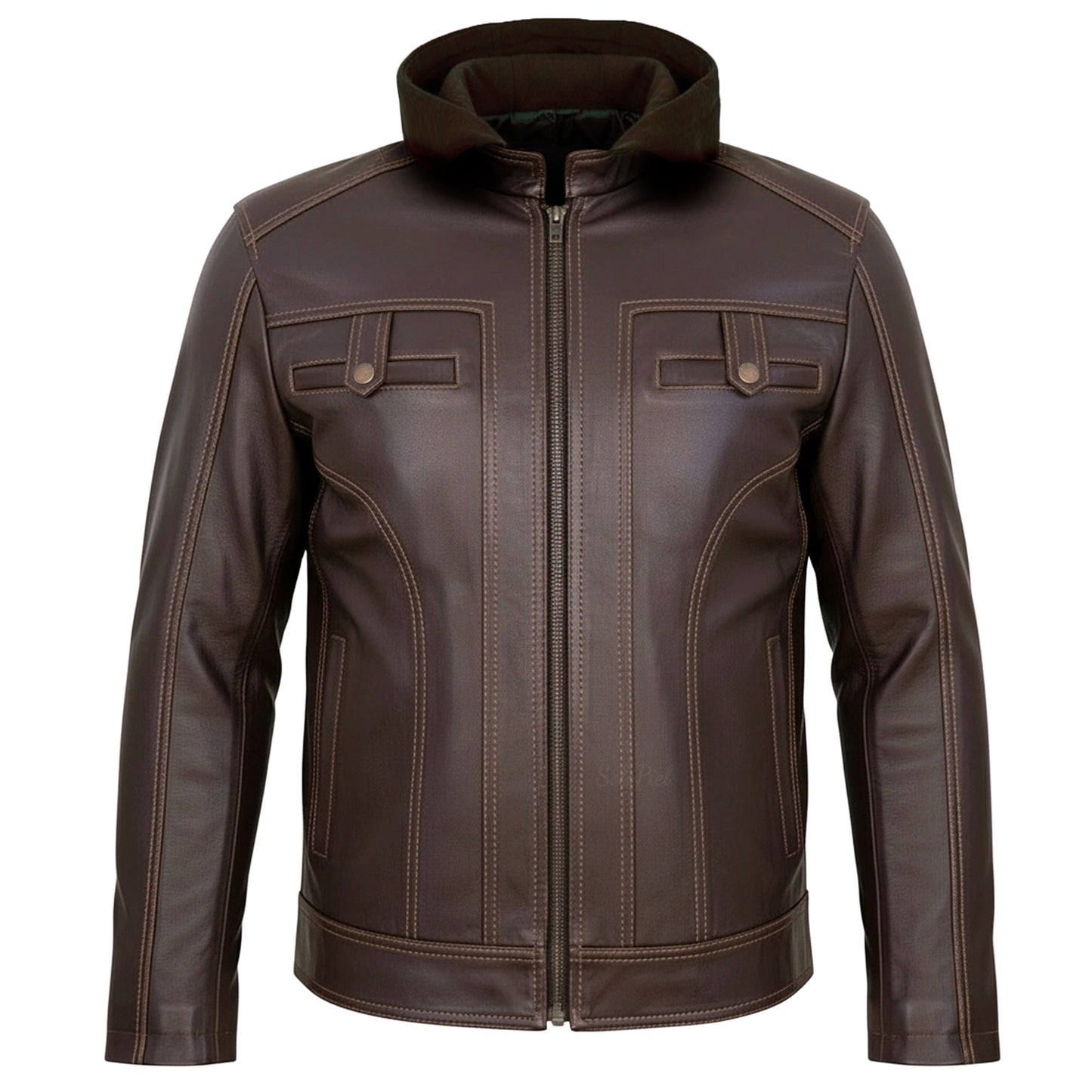 Chamarra de Piel de Borrego Para Caballero Con Capucha Desmontable