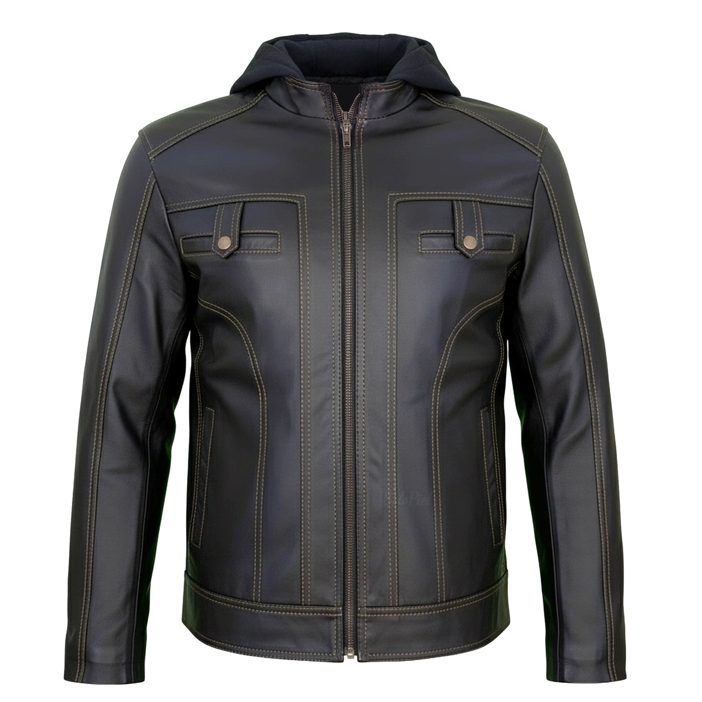 Chamarra de Piel de Borrego Para Caballero Con Capucha Desmontable