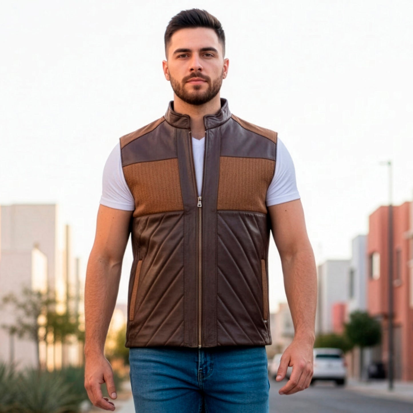 Chaleco de Piel de Borrego Combinado para Caballero Bruno