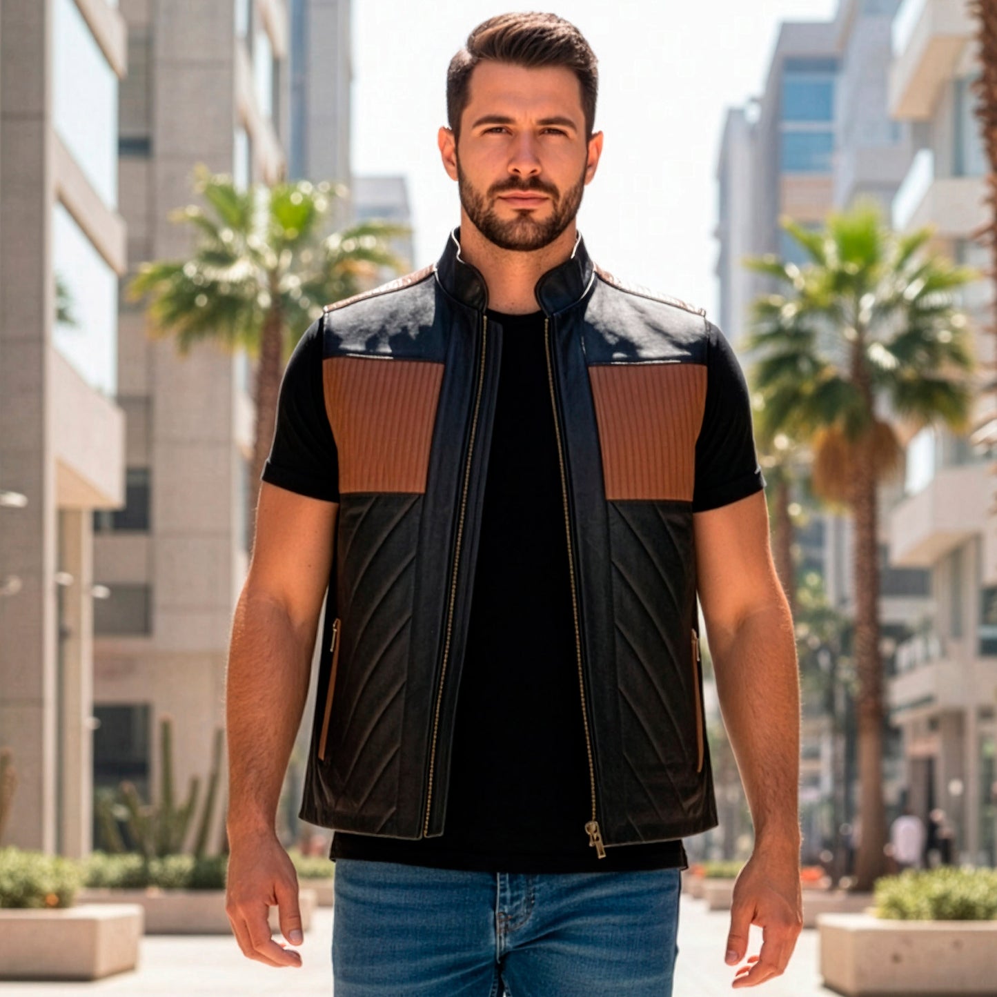 Chaleco de Piel de Borrego Combinado para Caballero Bruno