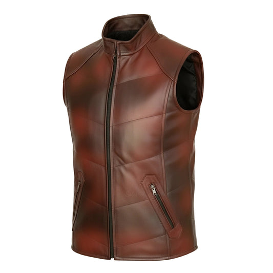 Chaleco de Piel de Borrego Acabado Jaspeado Con Cuello Mao Leonel