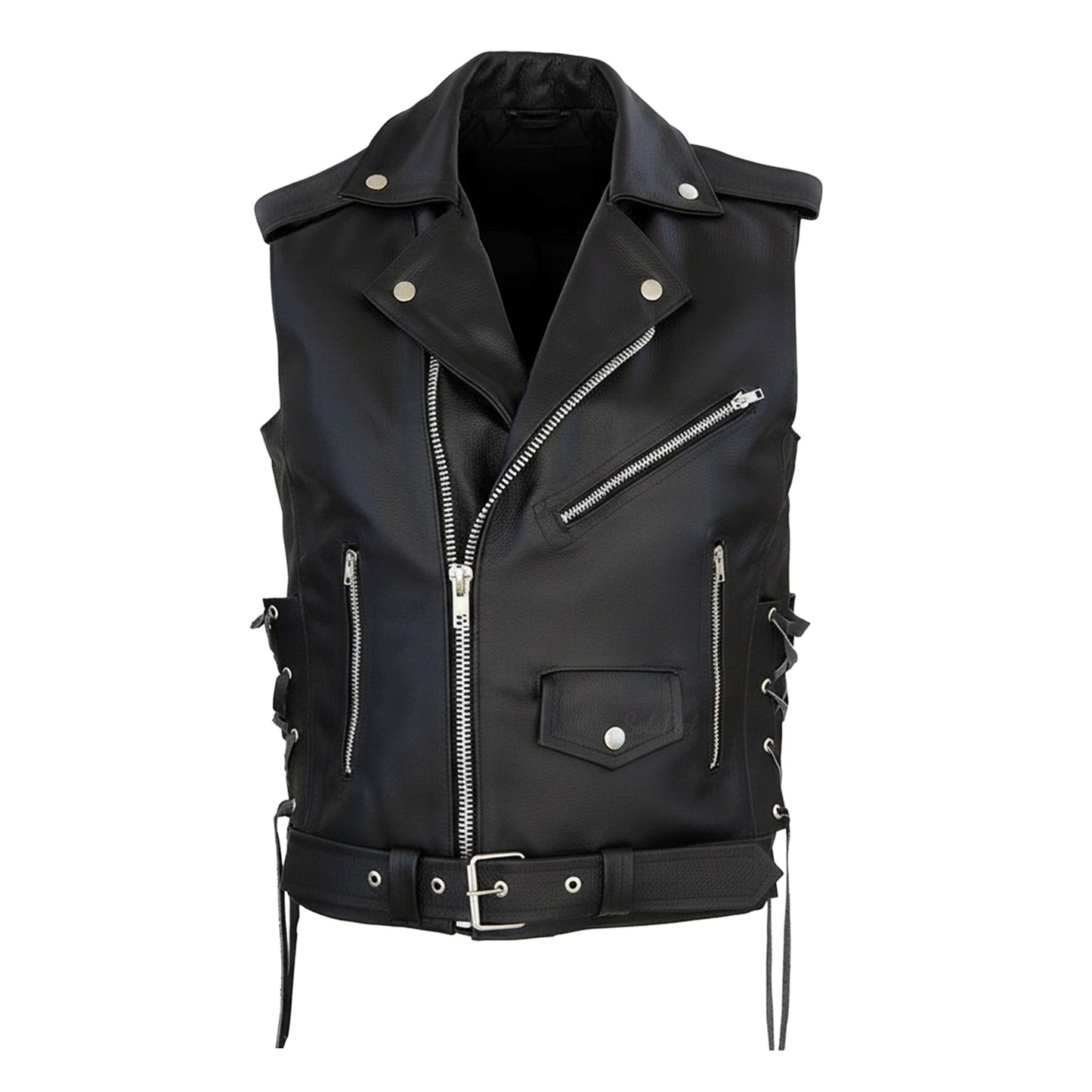 Chaleco de Piel Gruesa para Caballero Estilo Rockero