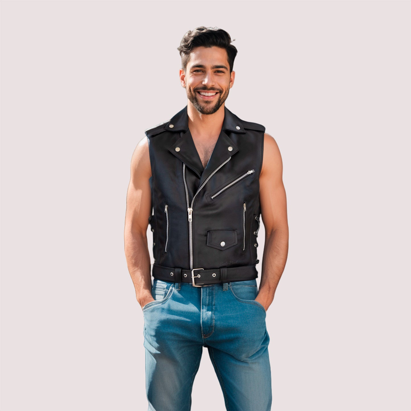 Chaleco de Piel Gruesa para Caballero Estilo Rockero