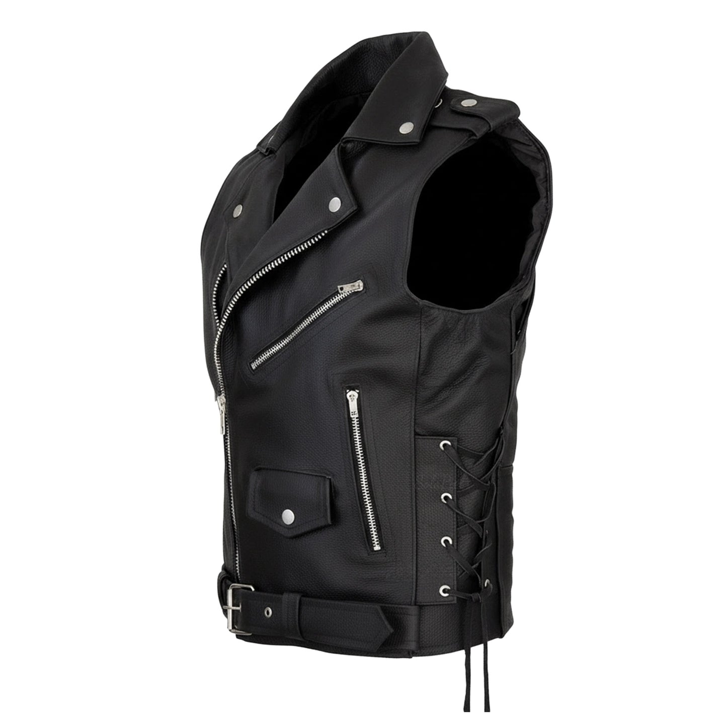 Chaleco de Piel Gruesa para Caballero Estilo Rockero