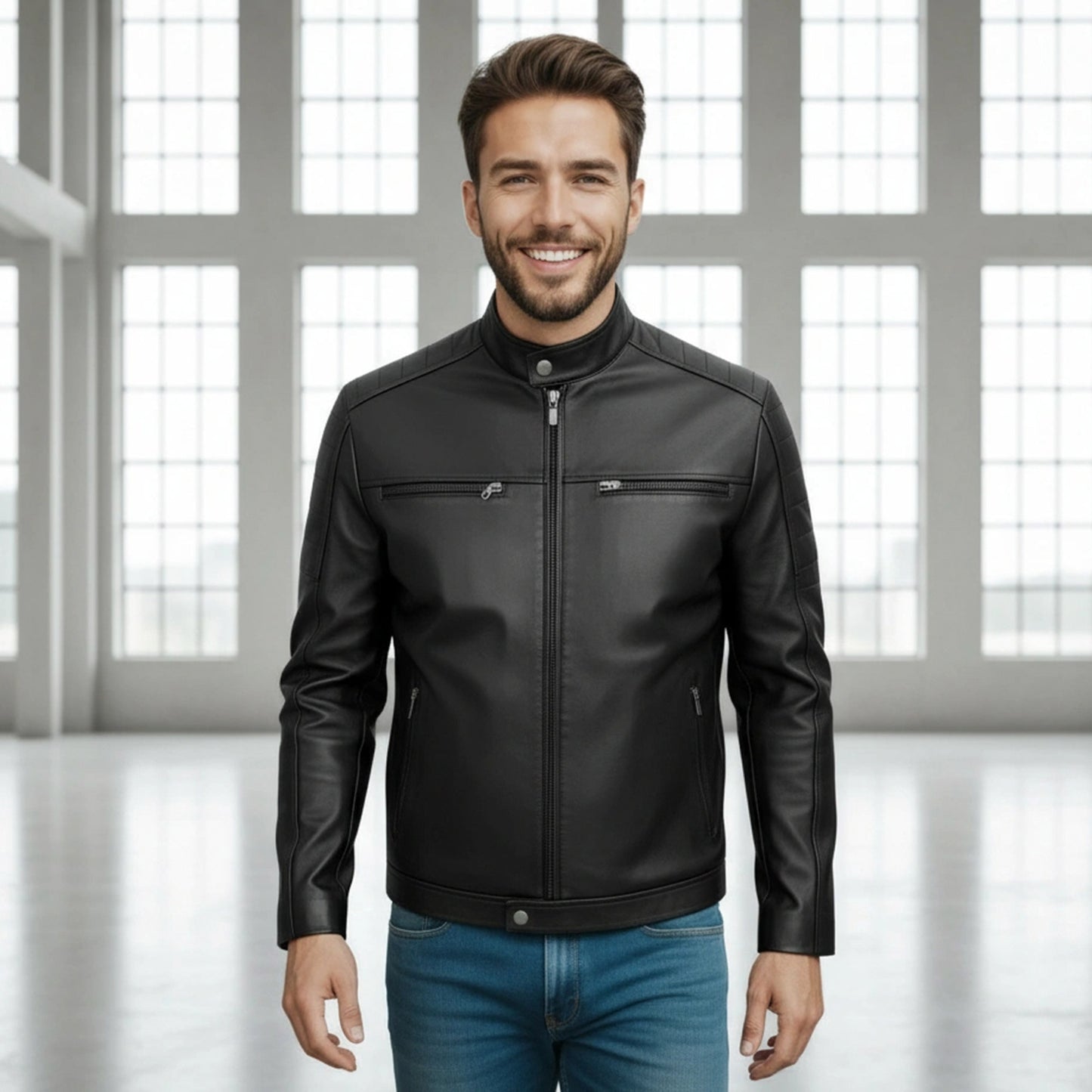 Chamarra de Piel de Borrego Para Caballero con Cuello Mao David