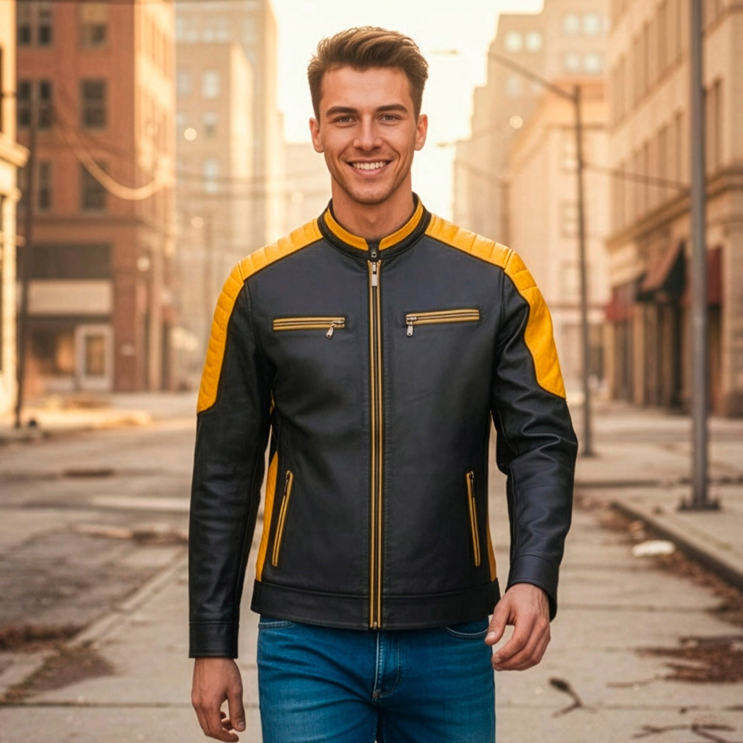 Chamarra de Piel de Borrego Para Caballero Combinada Con Franjas Daytona