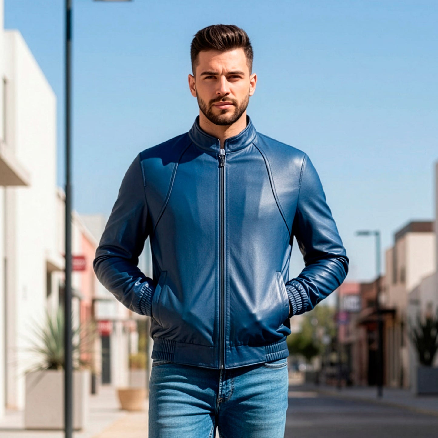 Chamarra de Piel de Borrego para Caballero Con Elástico Y Cuello Mao Deportiva