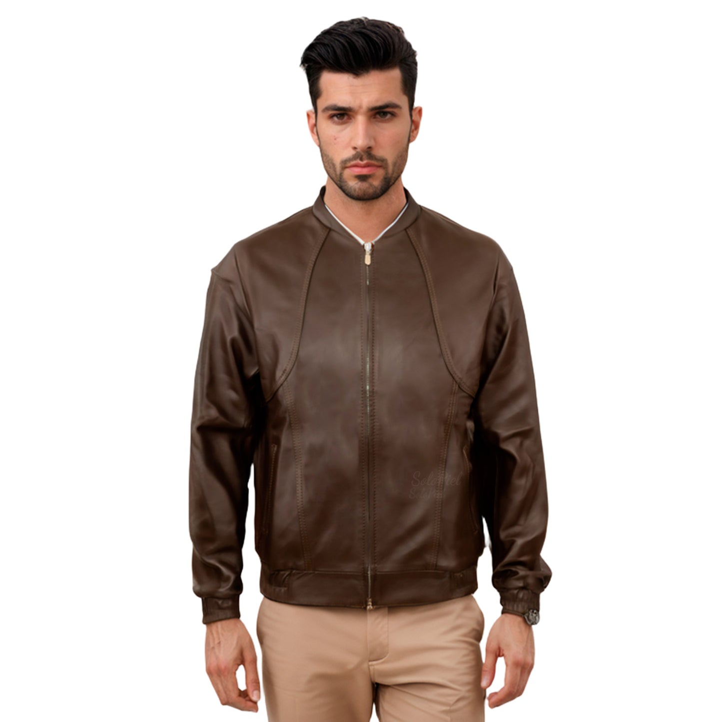 Chamarra de Piel de Borrego para Caballero Con Elástico Y Cuello Mao Deportiva