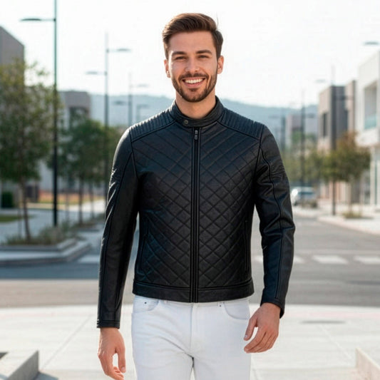 Chamarra de Piel de Borrego Capitonado Para Caballero Cuello Mao Diego