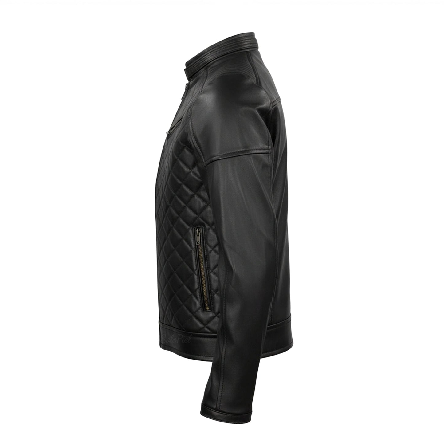 Chamarra de Piel de Borrego Capitonado Para Caballero Cuello Mao Diego