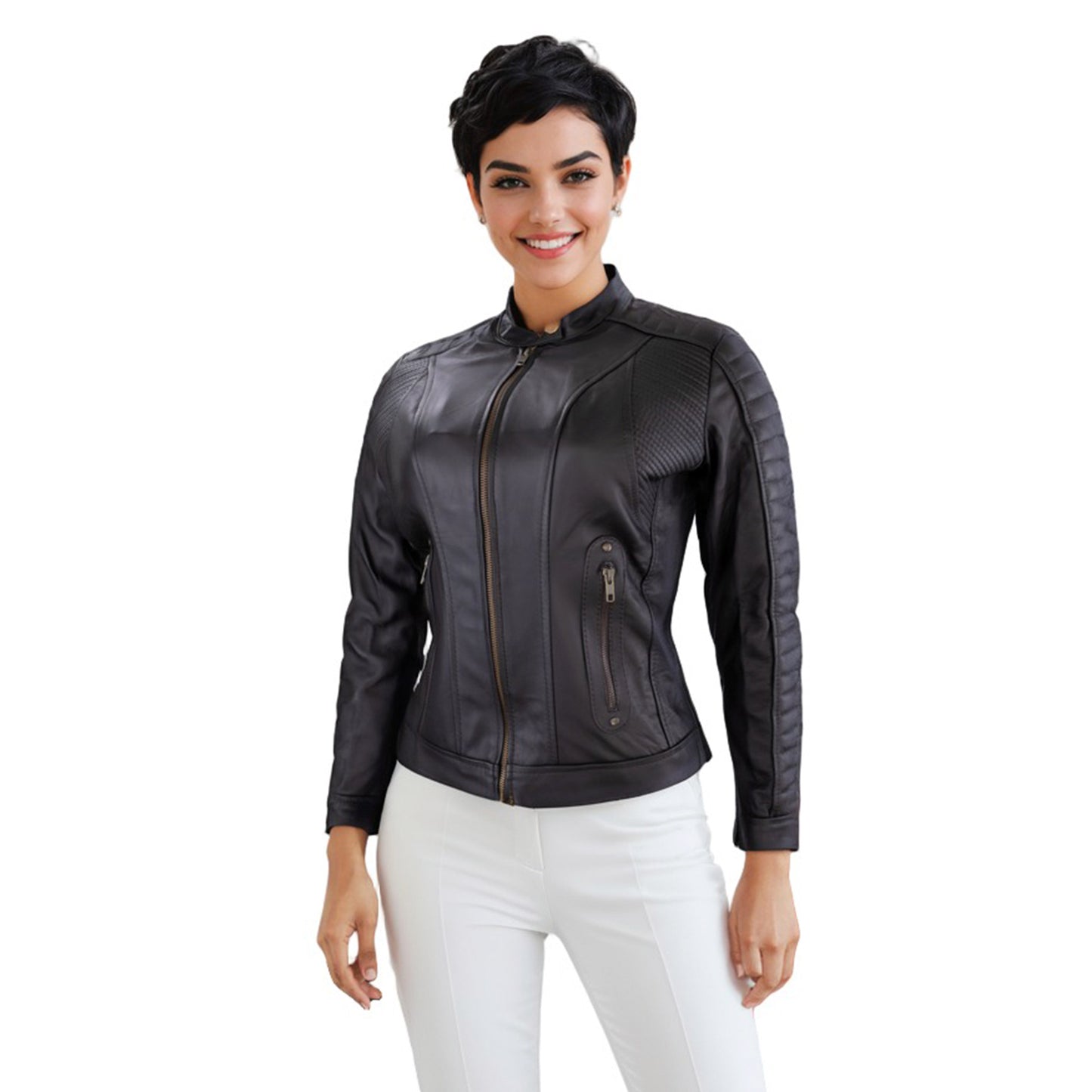 Chamarra  de Piel de Borrego Acabado Drapeado para Dama Frida Slim