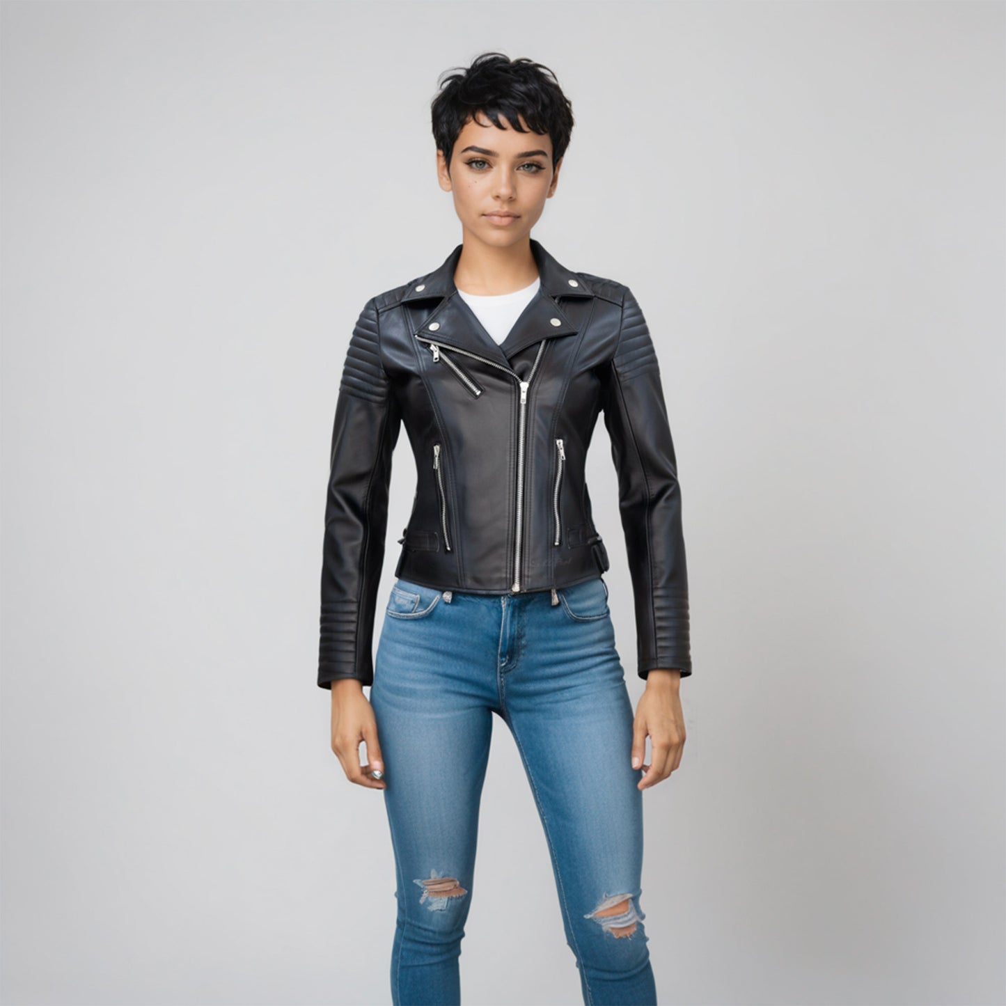 Chamarra de Piel de Borrego para Dama Torera Slim Rockera Galilea