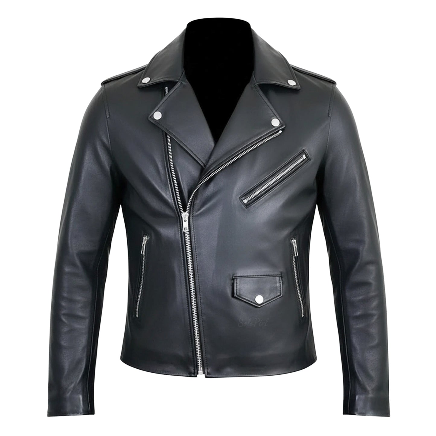 Chamarra de Piel de Borrego para Caballero Estilo Rockero Cierre Cruzado IKER