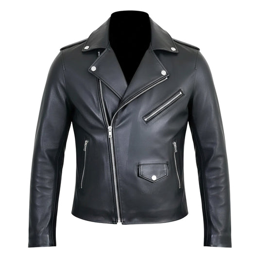 Chamarra de Piel de Borrego para Caballero Estilo Rockero Cierre Cruzado IKER