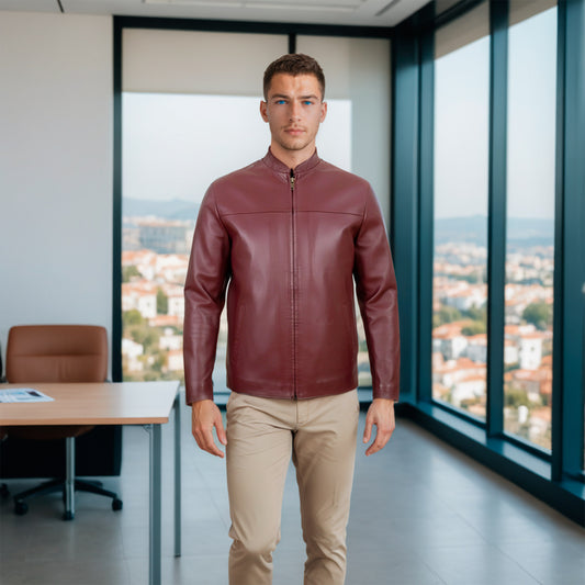 Chamarra de Piel de Borrego para Caballero Italiano Cuello Mao