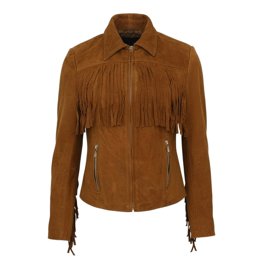 Chamarra de Piel Nobuck Para Dama Vaquera Tamaulipeca con Tiras Modelo Yaqui