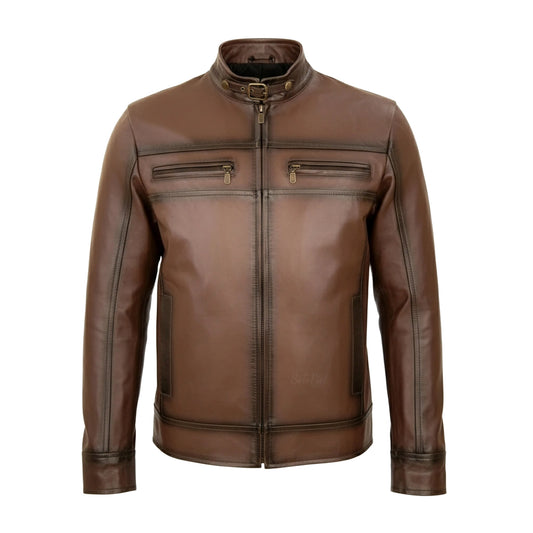 Chamarra de Piel de Borrego Para Caballero Acabado Veteado Cuello Mao Leo