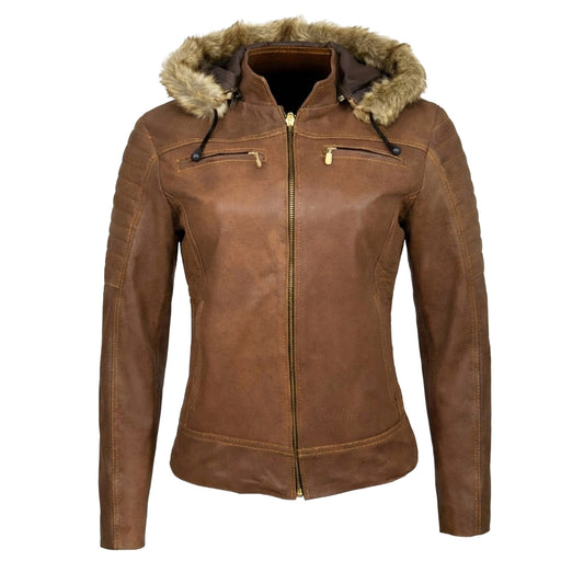 Chamarra de Piel de Borrego para Dama Con Capucha Desmontable Lucia