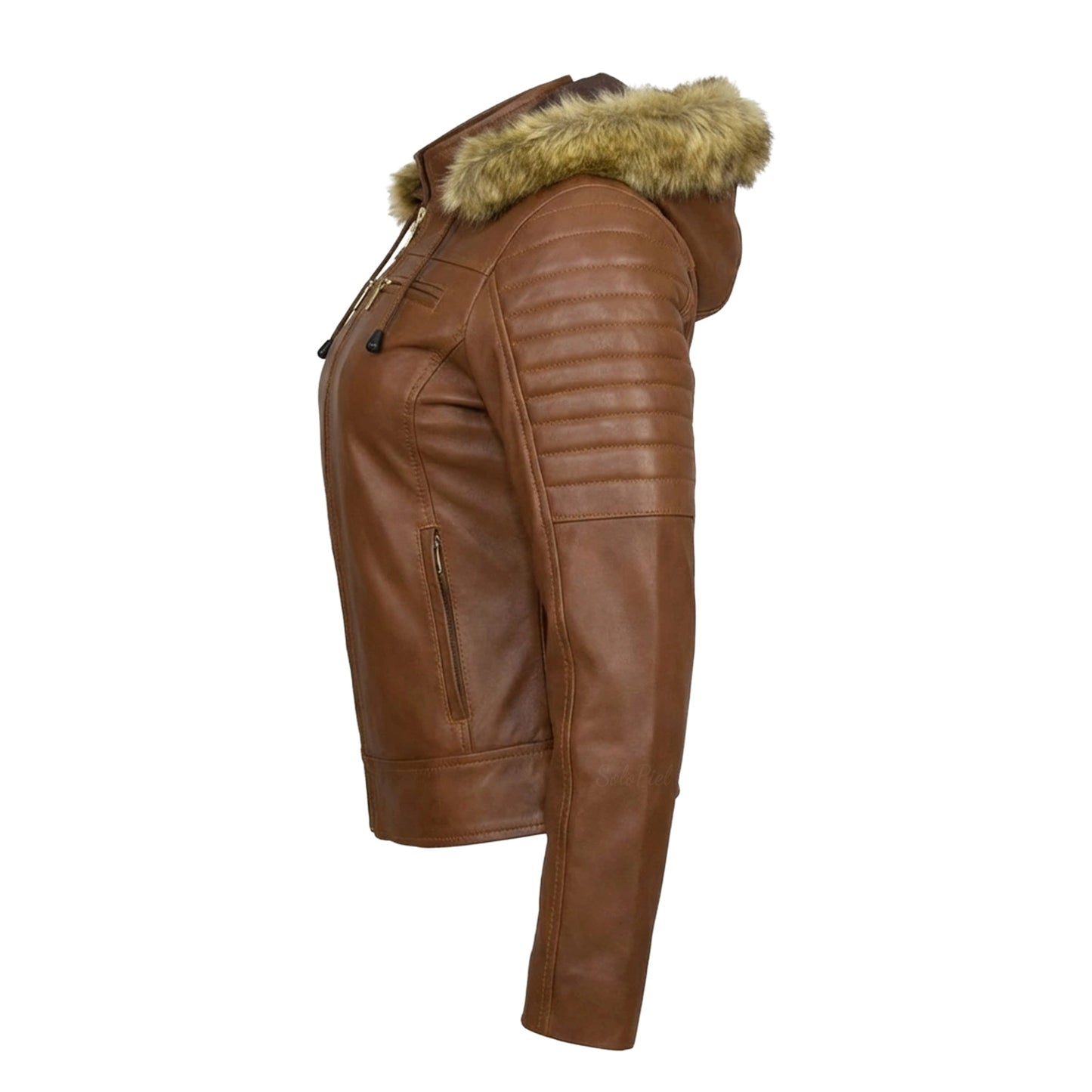 Chamarra de Piel de Borrego para Dama Con Capucha Desmontable Lucia