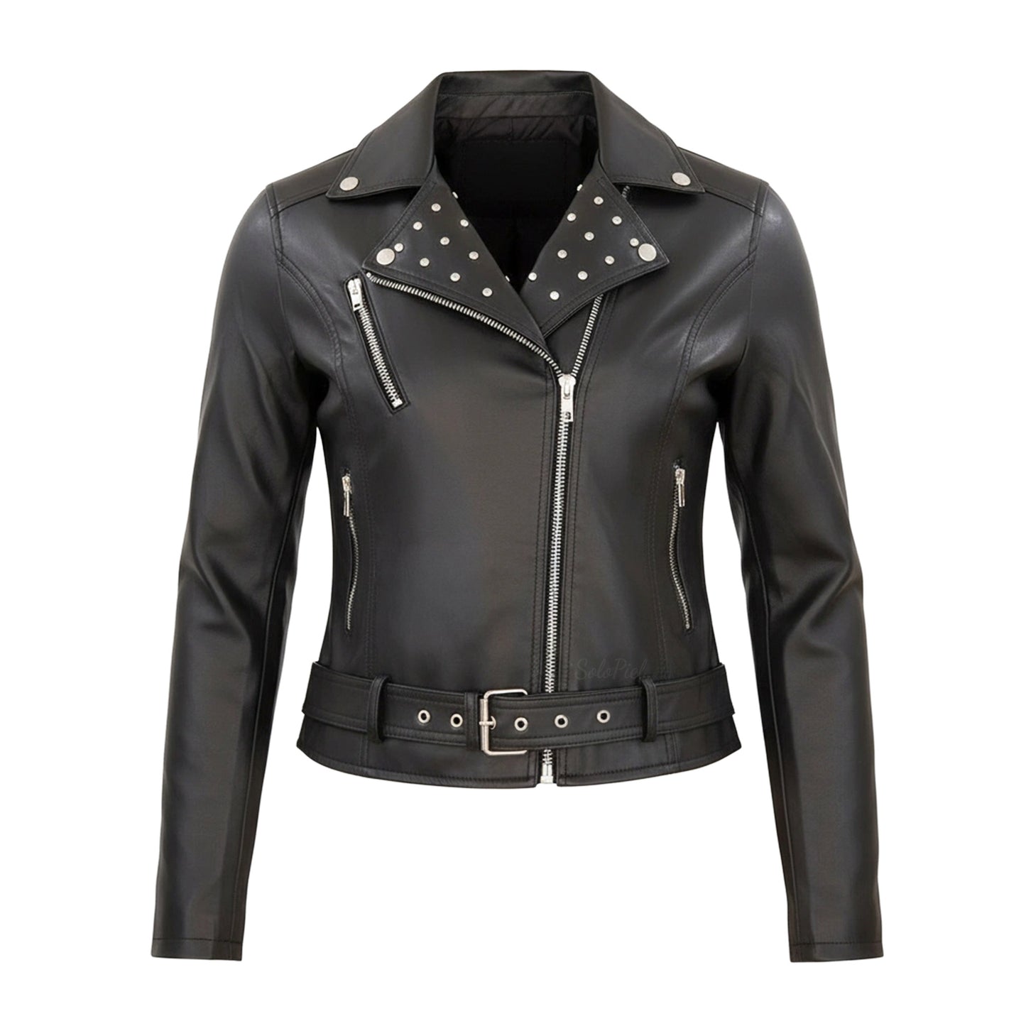 Chamarra de Piel de Borrego para Dama Corta Slim con Aplicaciones de Pedrería Natasha