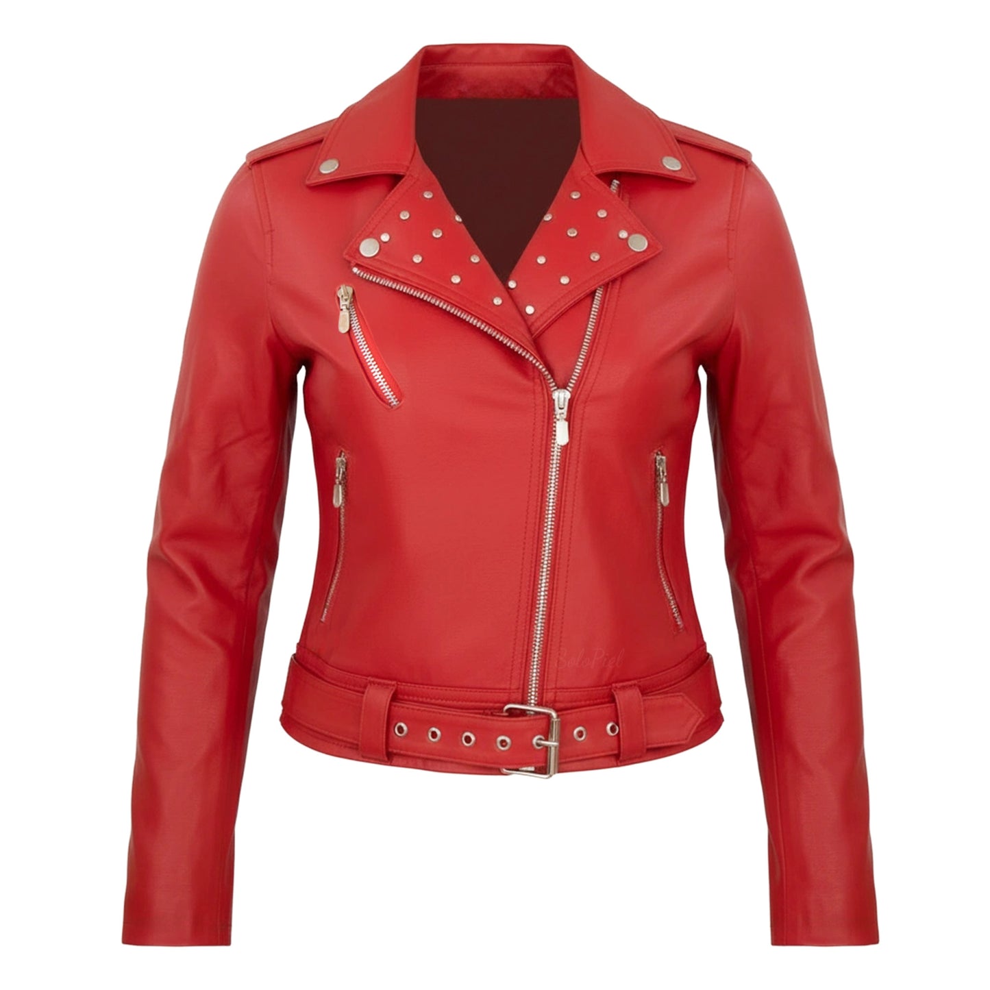 Chamarra de Piel de Borrego para Dama Corta Slim con Aplicaciones de Pedrería Natasha