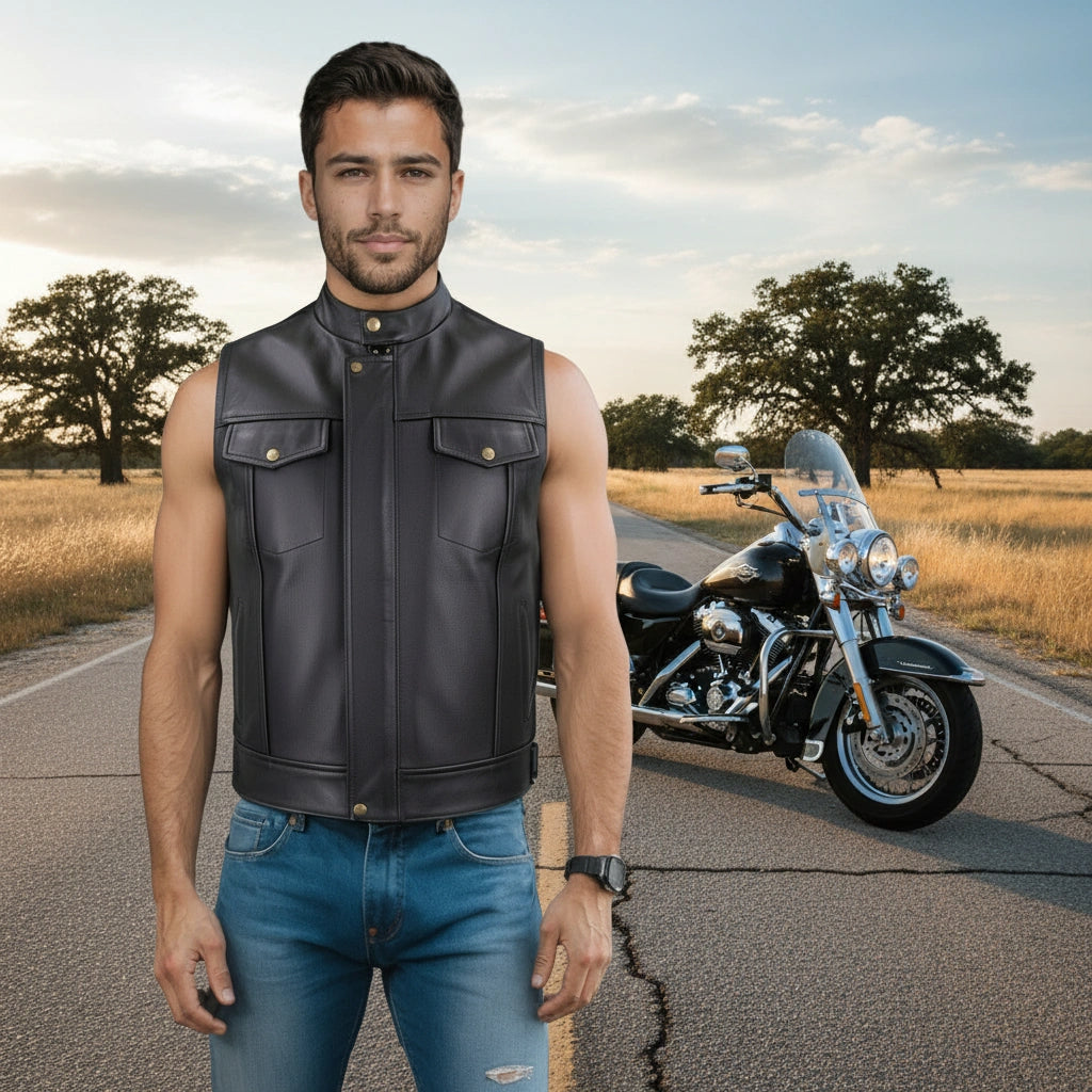 Chaleco de Piel Gruesa Para Caballero Biker
