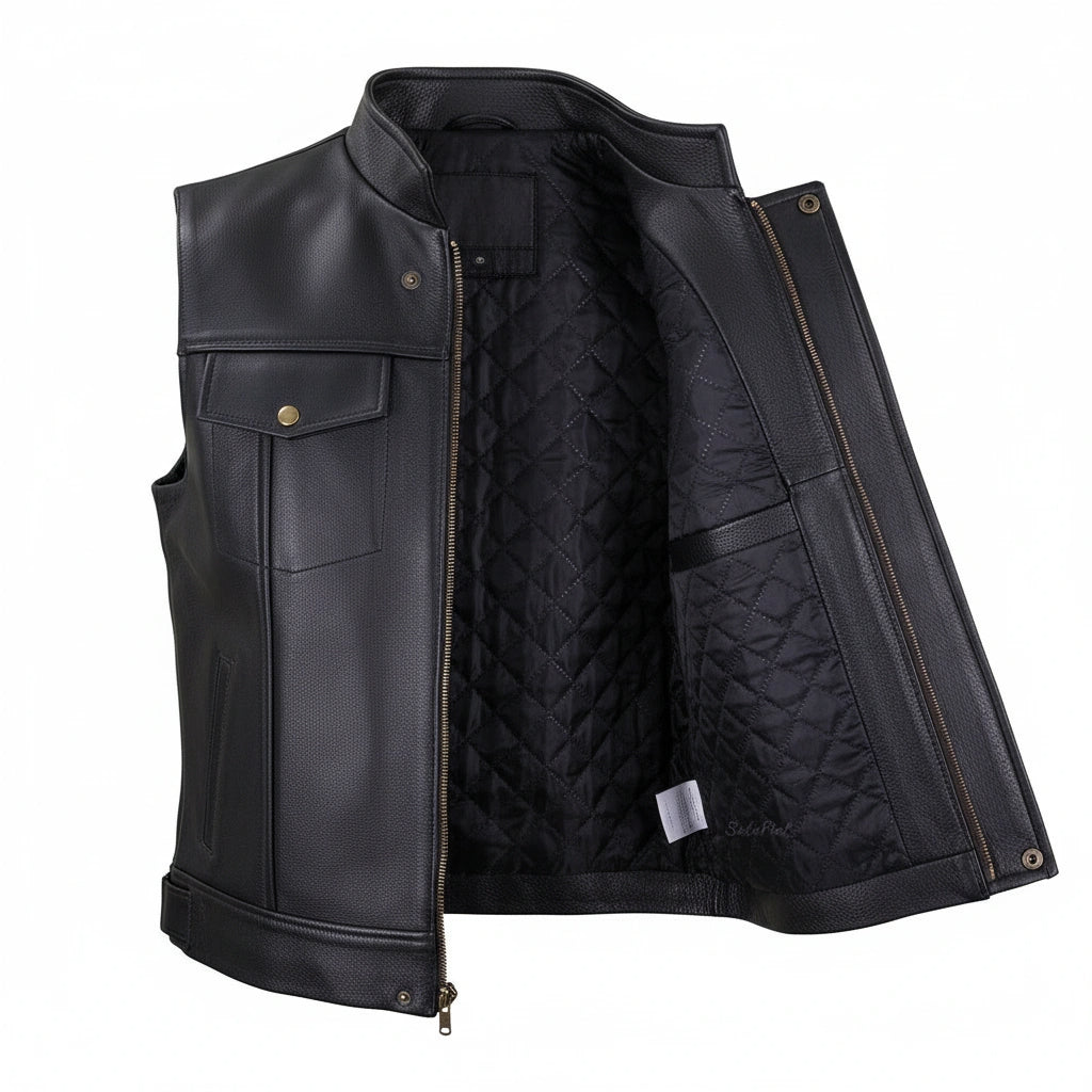 Chaleco de Piel Gruesa Para Caballero Biker
