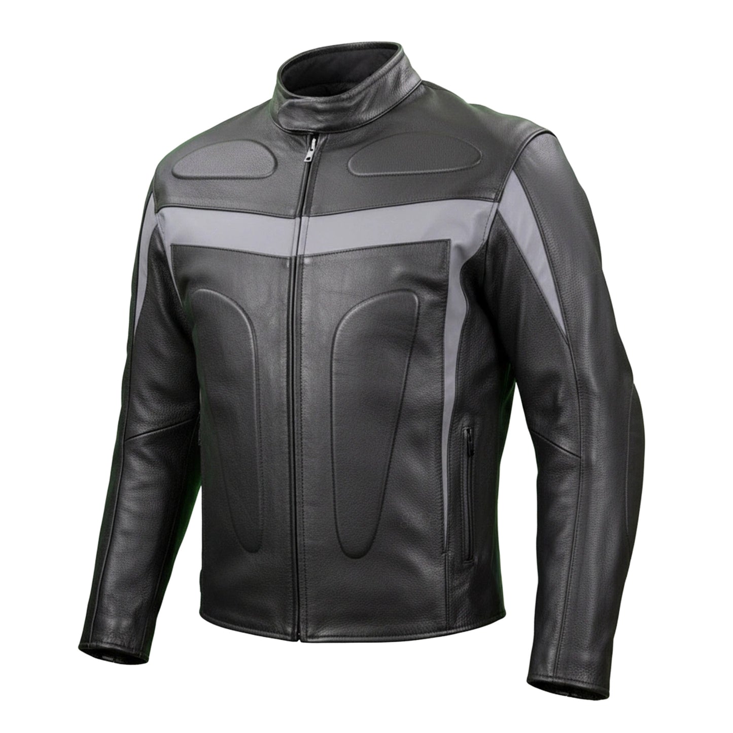 Chamarra de Piel de Res Gruesa para Caballero con Reflejantes y Protecciones Biker