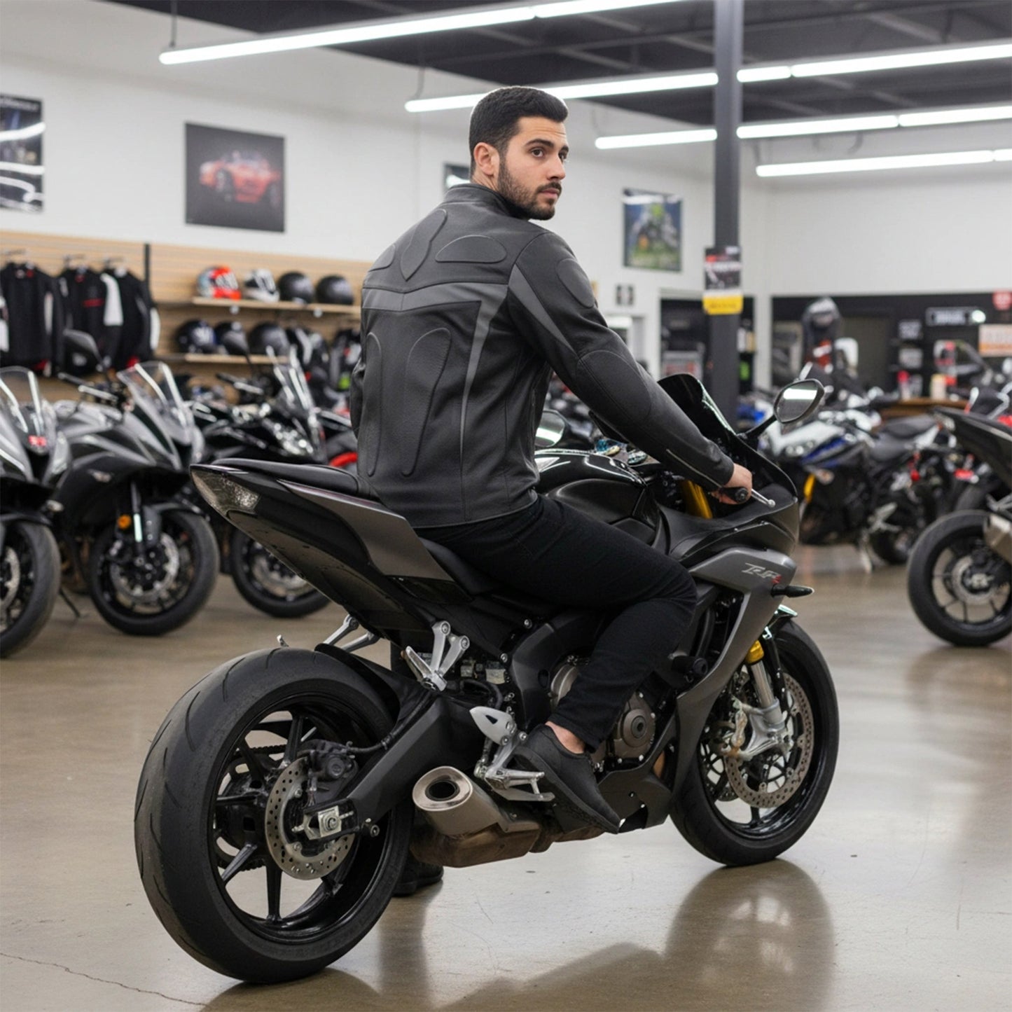 Chamarra de Piel de Res Gruesa para Caballero con Reflejantes y Protecciones Biker
