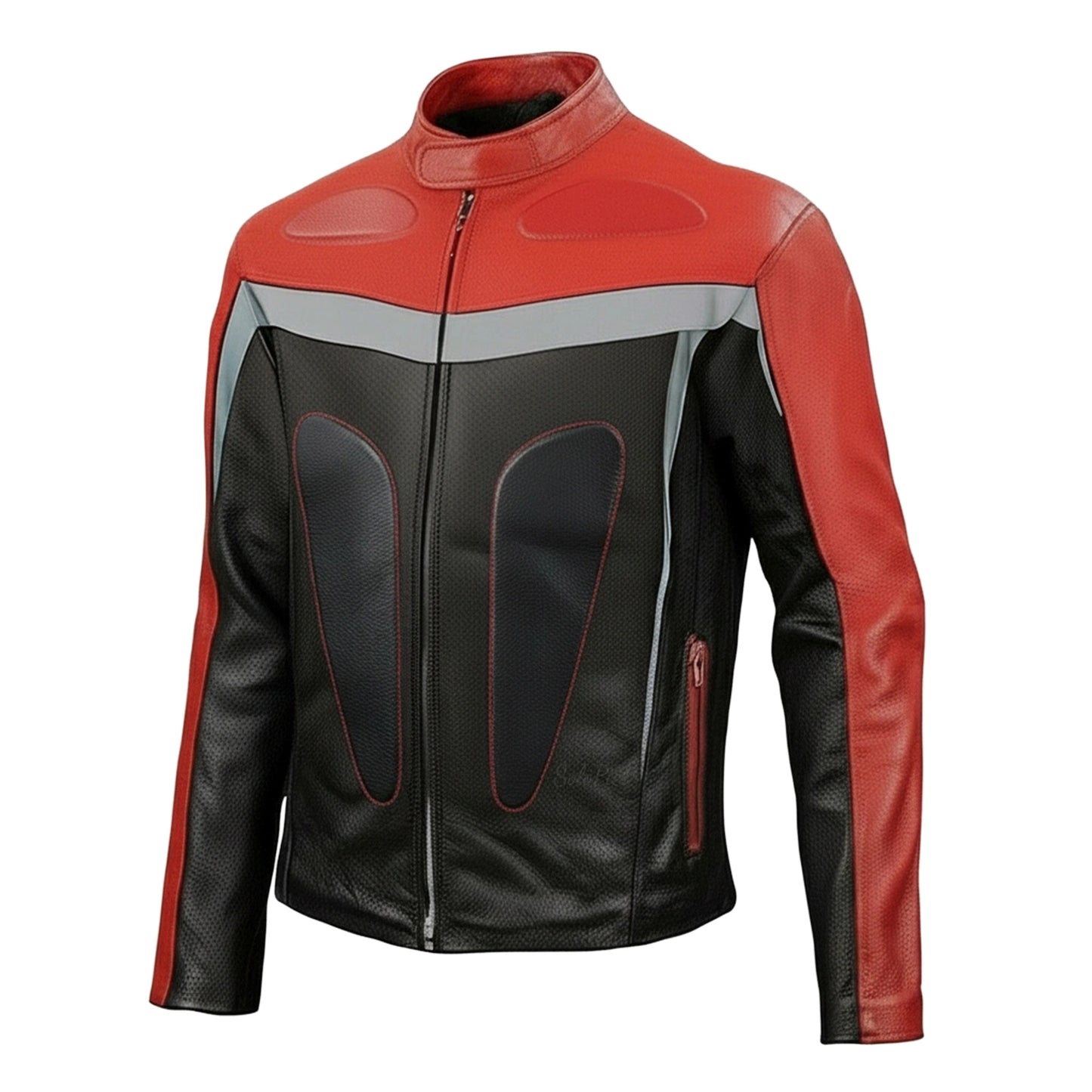 Chamarra de Piel de Res Gruesa para Caballero con Reflejantes y Protecciones Biker